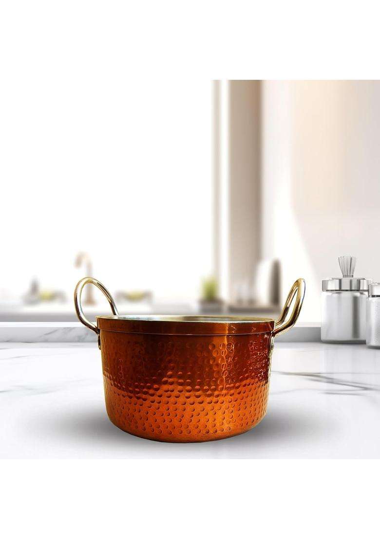 FLIXBLOOM Special Copper Finish Induction Base Bottom | 4 L | 4.2 Qt | With Lid - Indya