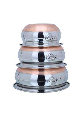 Taluka With T Logo Taluka Stainless Steel Copper Bottom Handi Pot Set Combo Serving Handi Cookware | 500 ml | 16.9 fl oz | 3-Piece Set