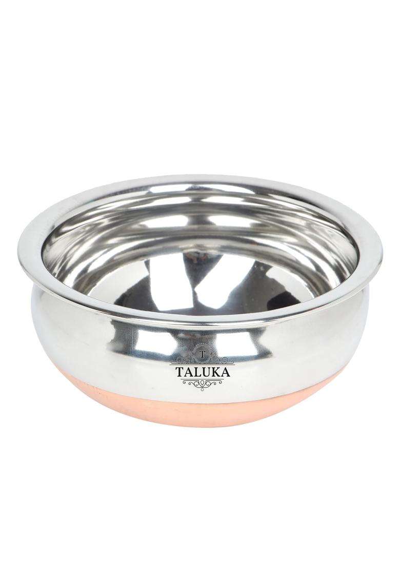 Taluka With T Logo Taluka Stainless Steel Copper Bottom Handi Pot Set Combo Serving Handi Cookware | 500 ml | 16.9 fl oz | 3-Piece Set - Indya