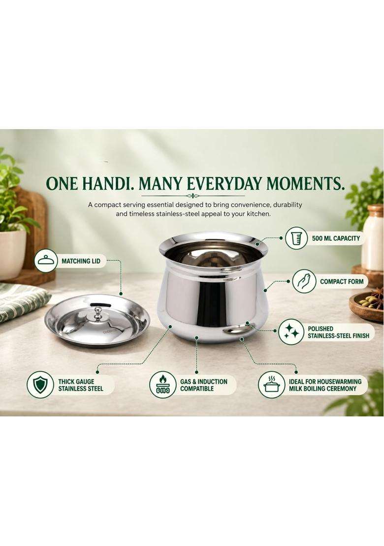 coconut Stainless Steel Cookware Eureka Handi Cooking Pot with Lid-1 Unit | 2.5 L | 2.6 Qt - Indya