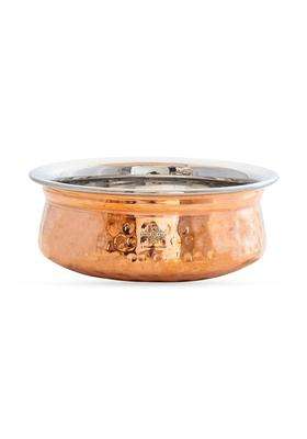 INDIAN ART VILLA Steel Copper Serving Handi Cooking Pot Bowl | 100 ml | 3.4 fl oz | Pack of 2