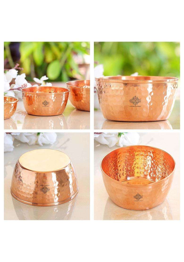 INDIAN ART VILLA Pure Copper Bowl Tableware Dinnerware for Hotel | 4.5 Inch | Handcrafted | Hammered Finish - Indya
