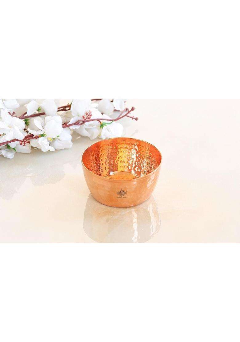 INDIAN ART VILLA Pure Copper Bowl Tableware Dinnerware for Hotel | 4.5 Inch | Handcrafted | Hammered Finish - Indya
