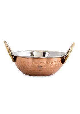 INDIAN ART VILLA Hammered Design Steel Copper Serving Very Small Kadhai Wok Bowl- Home | 200 ml | 6.8 fl oz | 4.5 Inch