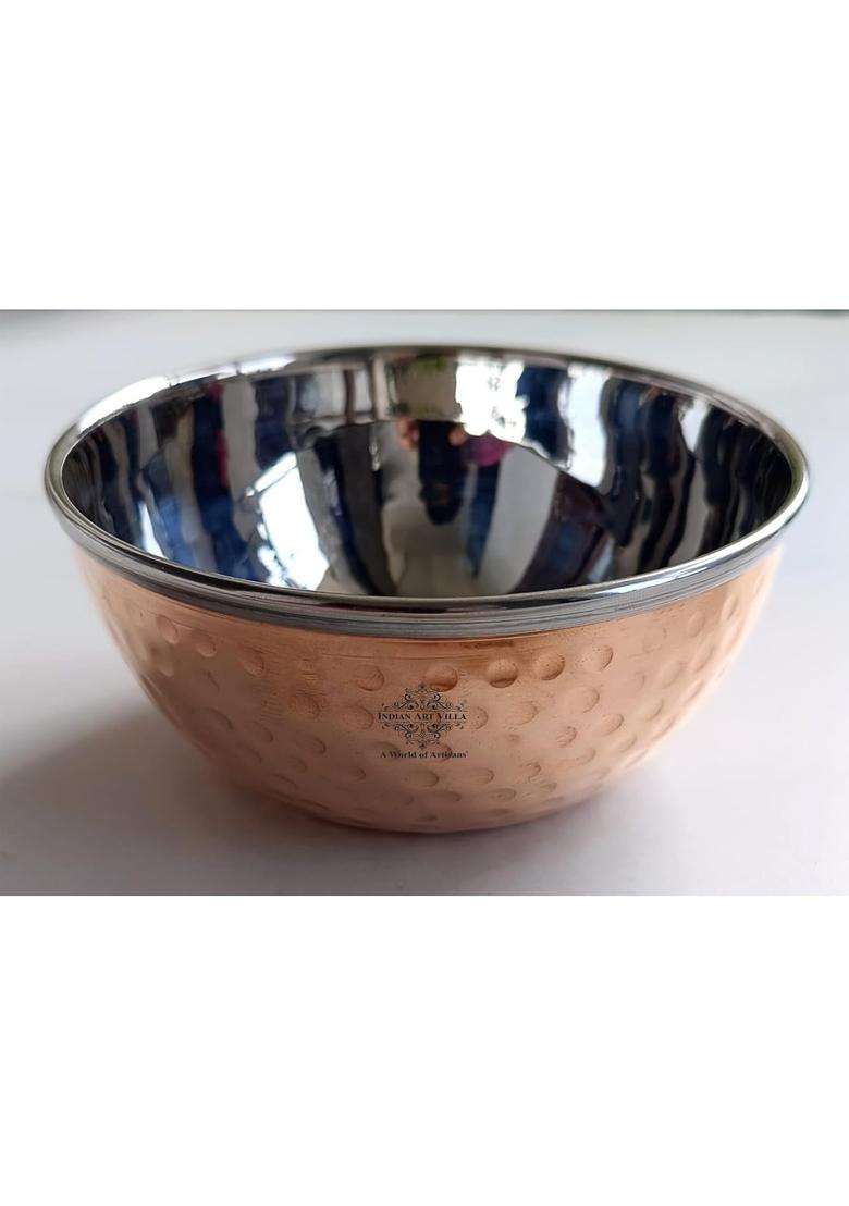 INDIAN ART VILLA Steel Copper Finger Bowl | 400 ml | 13.5 fl oz | Hammered Finish - Indya