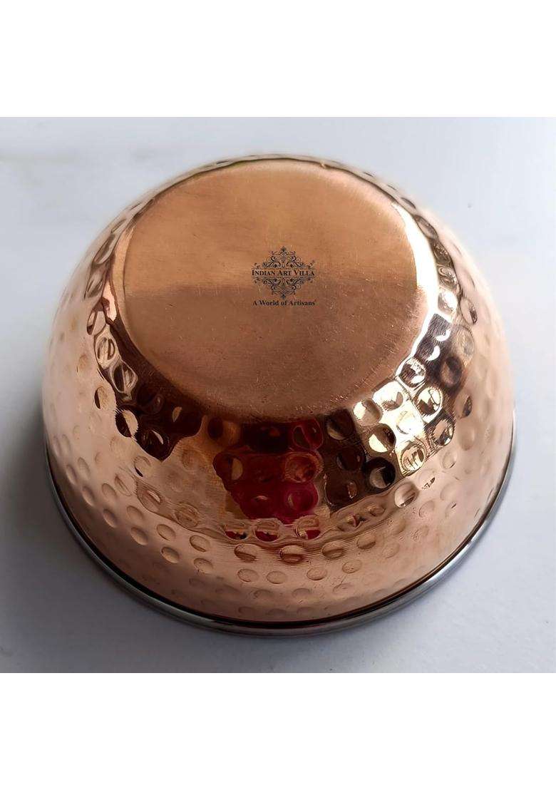 INDIAN ART VILLA Steel Copper Finger Bowl | 400 ml | 13.5 fl oz | Hammered Finish - Indya