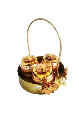 Prisha India Craft Copper Plating Dry Fruit Container Decorative Serving 3 Bowls Set with Serving