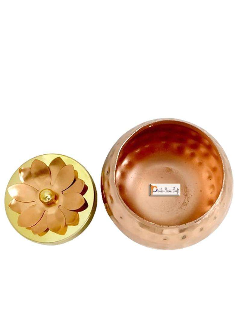Prisha India Craft Copper Plating Dry Fruit Container Decorative Serving 3 Bowls Set with Serving - Indya