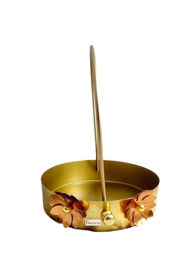 Prisha India Craft Copper Plating Dry Fruit Container Decorative Serving 3 Bowls Set with Serving - Indya