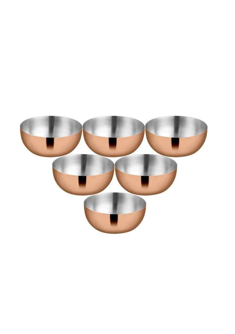 Shri and Sam Stainless Steel Majestic High Grade Stainless Steel Big Bowl with Copper Pvd | 300 ml | 10.1 fl oz | 11 cm | 4.3 Inch | 6-Piece Set - Indya