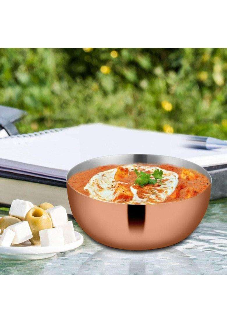 Shri and Sam Stainless Steel Majestic High Grade Stainless Steel Big Bowl with Copper Pvd | 300 ml | 10.1 fl oz | 11 cm | 4.3 Inch | 6-Piece Set - Indya