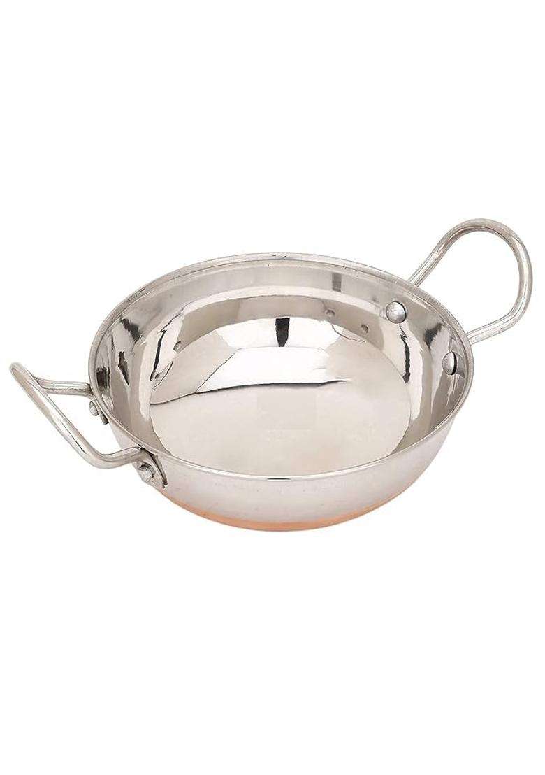 VOMI Copper Bottom Kadhai Wok Stainless Steel Pot Pan for Frying - Indya