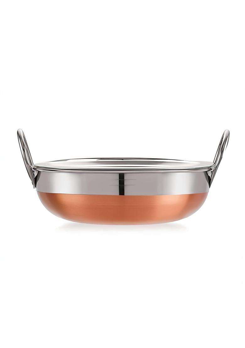 ODAR Copper Bottom Stainless Steel Kadai Wok | 5 L | 5.3 Qt | Induction Compatible | Rust Resistant - Indya