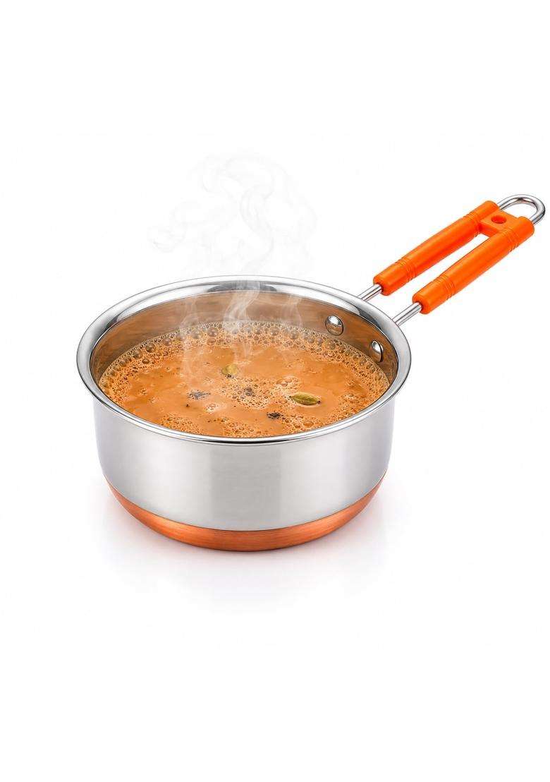 KITCHENZO Stainless Steel Copper Bottom Saucepan for Tea Coffee Milk Cooking Induction | 500 ml | 16.9 fl oz - Indya