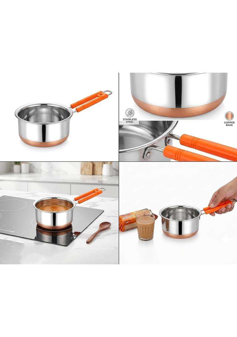 KITCHENZO Stainless Steel Copper Bottom Saucepan for Tea Coffee Milk Cooking Induction | 500 ml | 16.9 fl oz - Indya