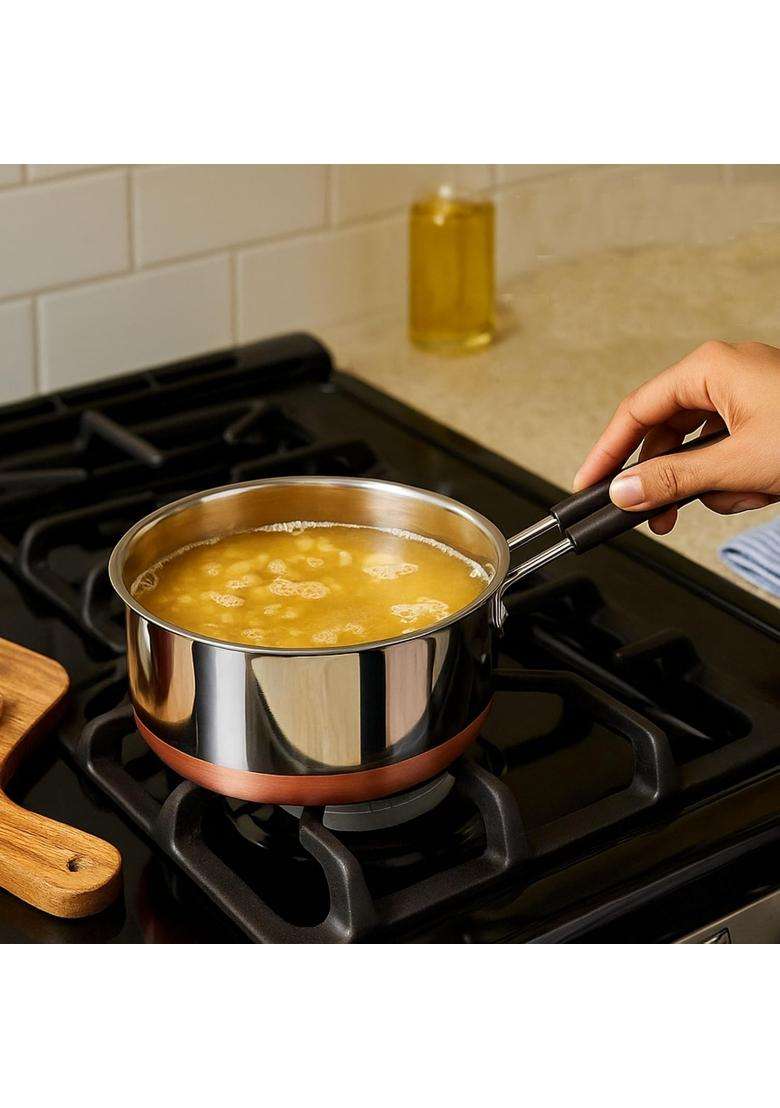STEELHOMES Copper Saucepan Pure Copper Bottom with Stainless Steel | 2500 ml | 84.5 fl oz | Induction Compatible - Indya
