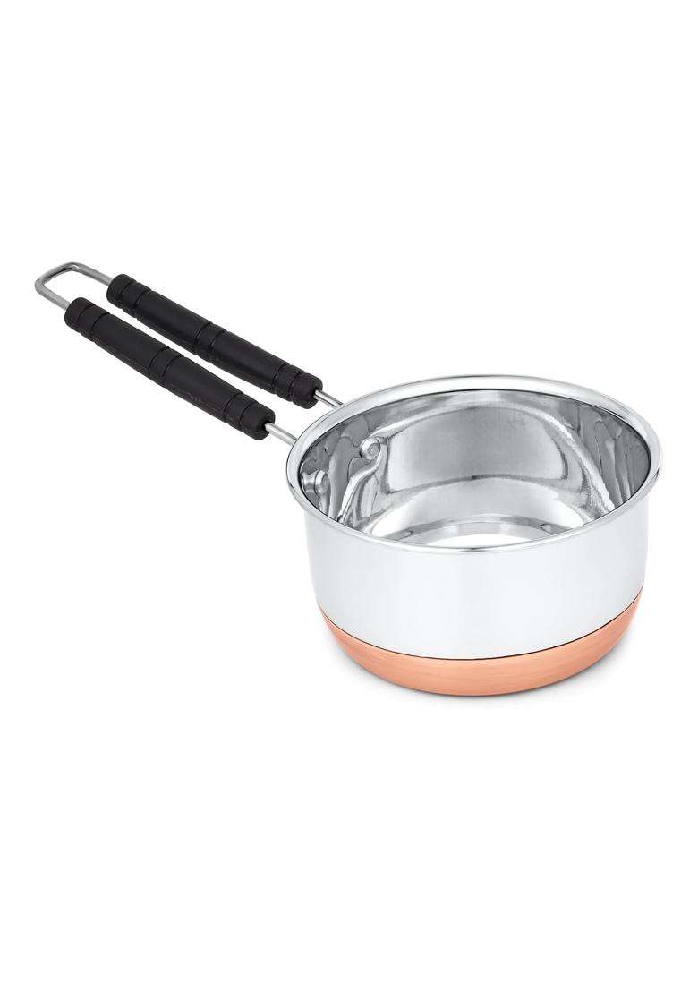 STEELHOMES Copper Saucepan Pure Copper Bottom with Stainless Steel | 2500 ml | 84.5 fl oz | Induction Compatible - Indya