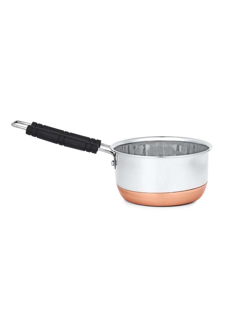 STEELHOMES Copper Saucepan Pure Copper Bottom with Stainless Steel | 2500 ml | 84.5 fl oz | Induction Compatible - Indya