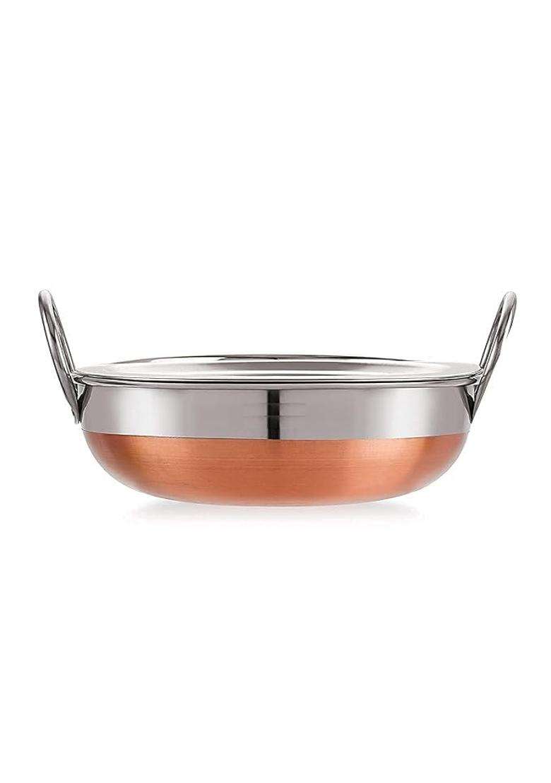 VOMI Copper Bottom Kadhai Wok Stainless Steel Pot Pan for Frying - Indya