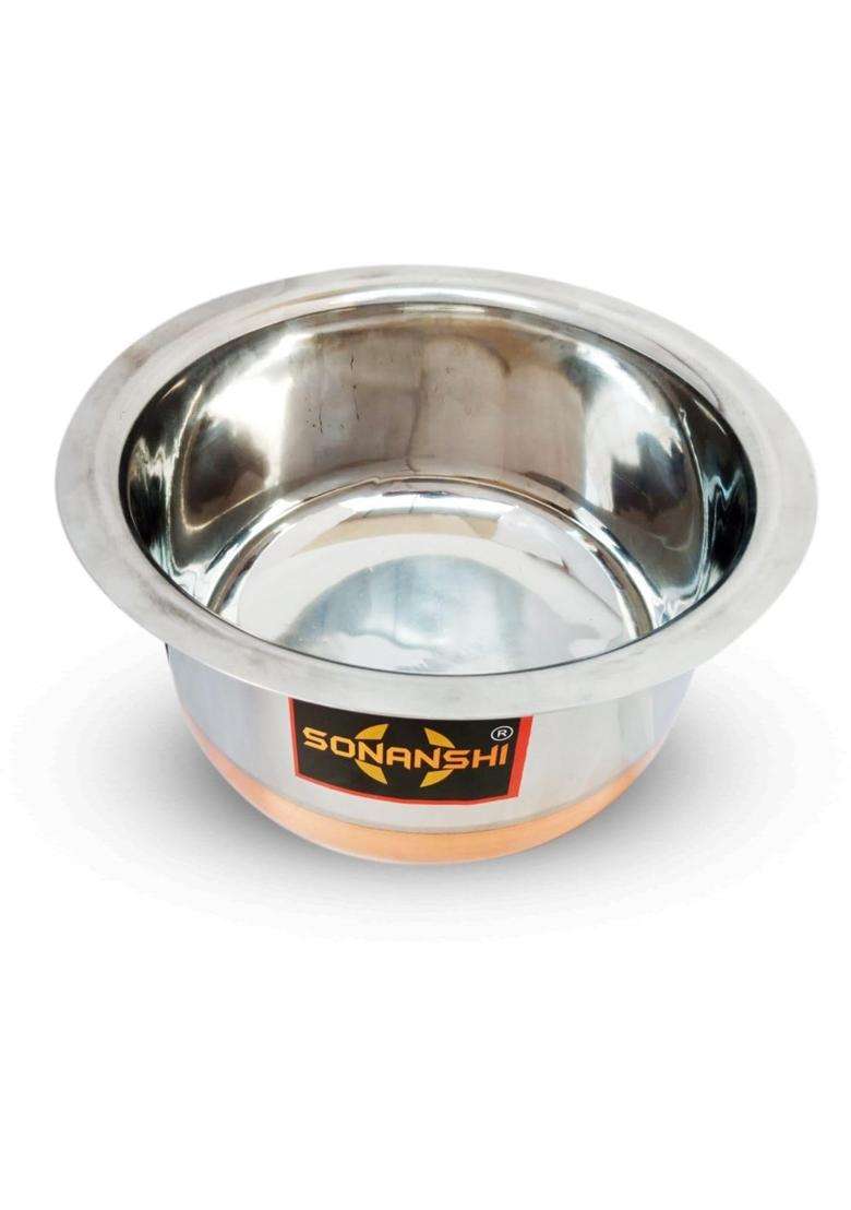 Sonanshi Copper Bottom Stainless Steel Bhagona with Lid | 4 L | 4.2 Qt - Indya
