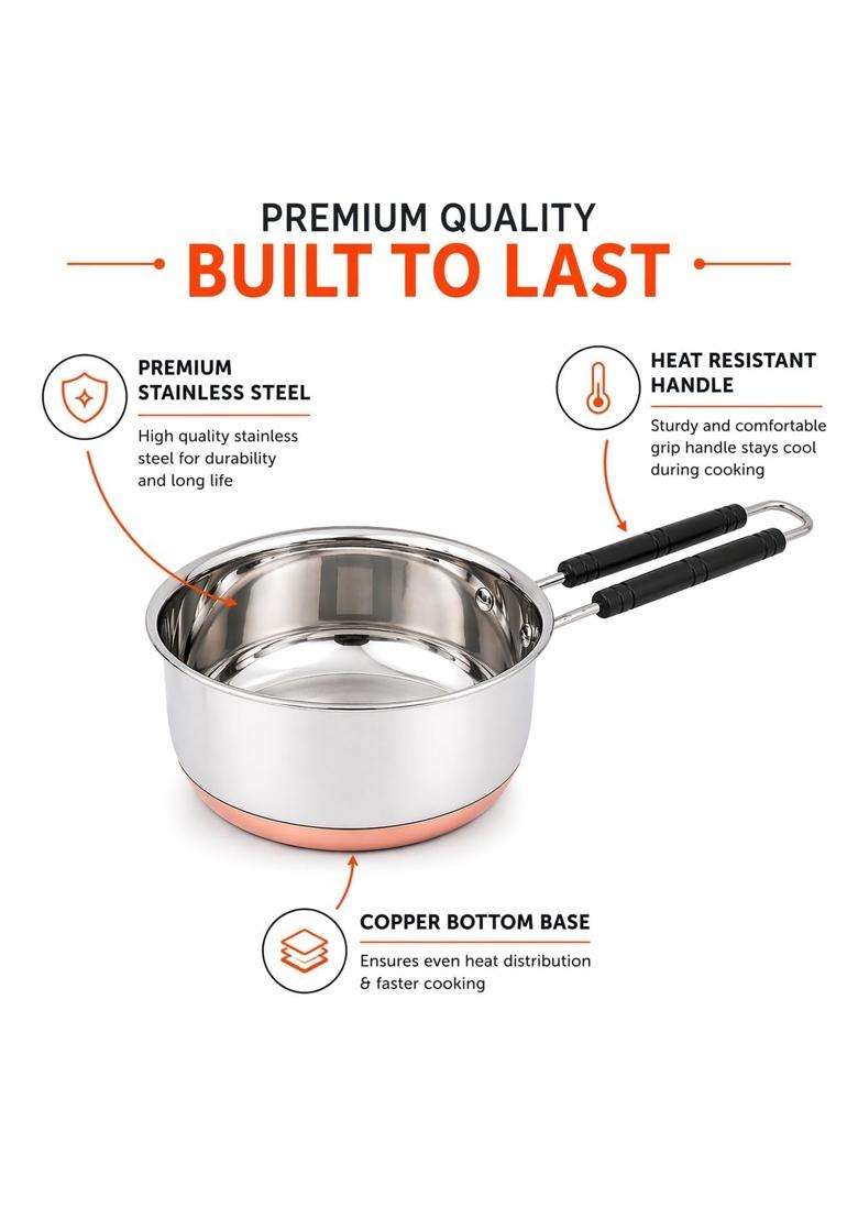 Ameraempire Stainless Steel Copper Bottom Saucepan | 2 L | 2.1 Qt | Induction Compatible - Indya