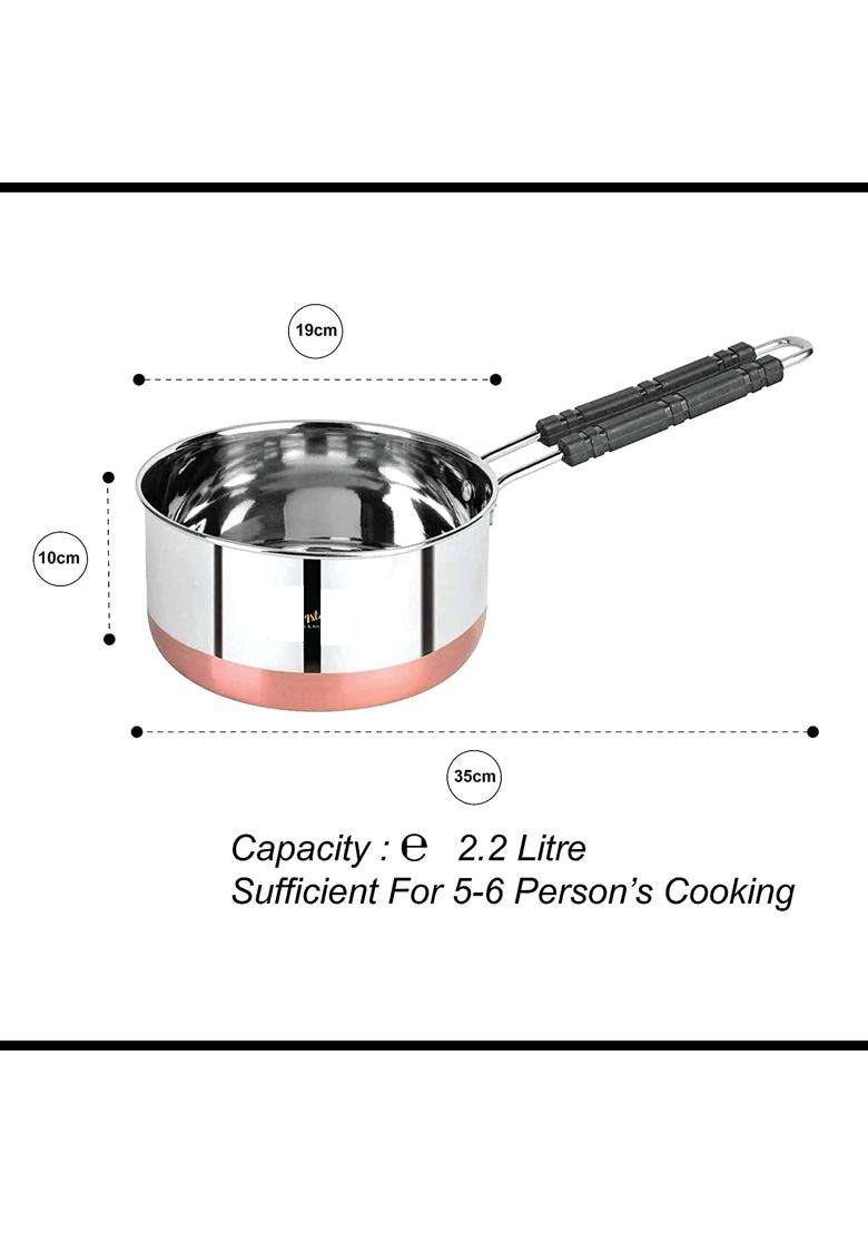 SHIFA CRAFT Stainless Steel Copper Coated Coper Bottom Flat Base Sauce Pan | 2 L | 2.1 Qt - Indya