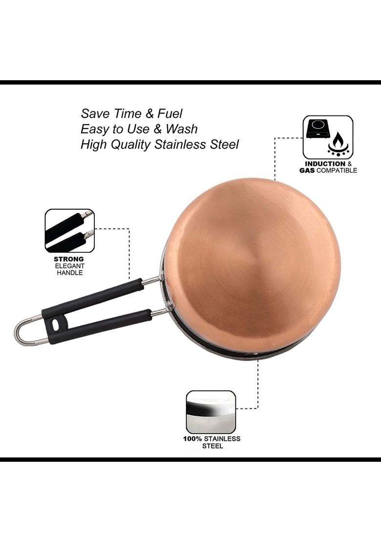 SHIFA CRAFT Stainless Steel Copper Coated Coper Bottom Flat Base Sauce Pan | 2 L | 2.1 Qt - Indya