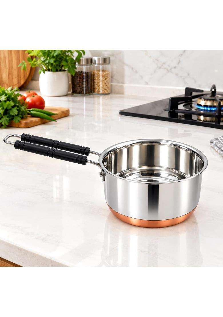 AAYU CRAFT KITCHENWARE FOR LIFE Sauce Pan with Gas Stove Friendly Heavy Guage Copper Bottom | 3 L | 3.2 Qt - Indya