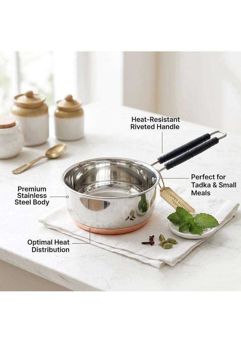 AAYU CRAFT KITCHENWARE FOR LIFE Sauce Pan with Gas Stove Friendly Heavy Guage Copper Bottom | 3 L | 3.2 Qt - Indya