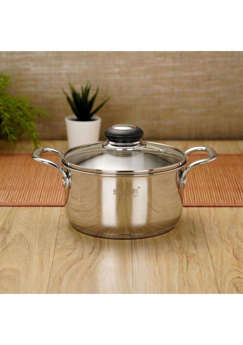 Sumeet Stainless Steel Induction Bottom | 2.5 L | 2.6 Qt | 18 cm | 7.1 Inch | With Lid - Indya