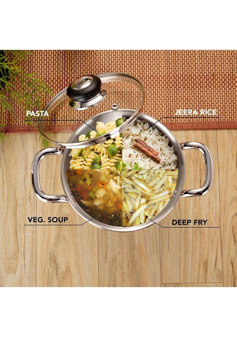 Sumeet Stainless Steel Induction Bottom | 2.5 L | 2.6 Qt | 18 cm | 7.1 Inch | With Lid - Indya