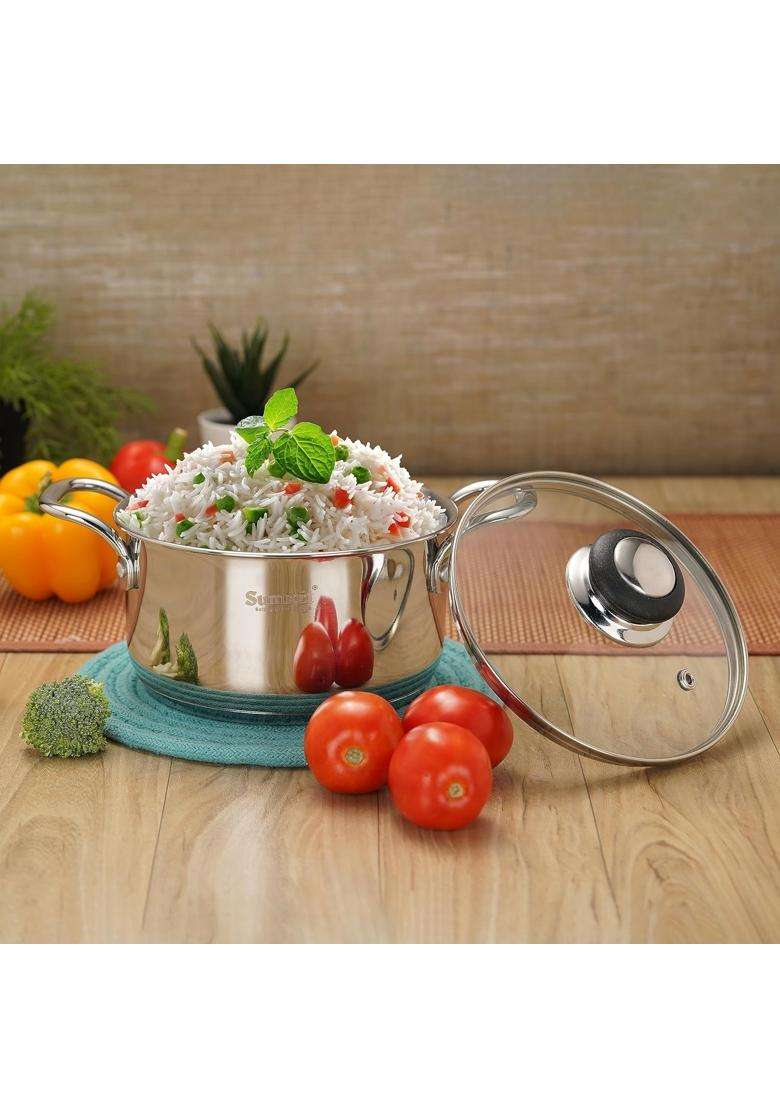 Sumeet Stainless Steel Induction Bottom | 2.5 L | 2.6 Qt | 18 cm | 7.1 Inch | With Lid - Indya