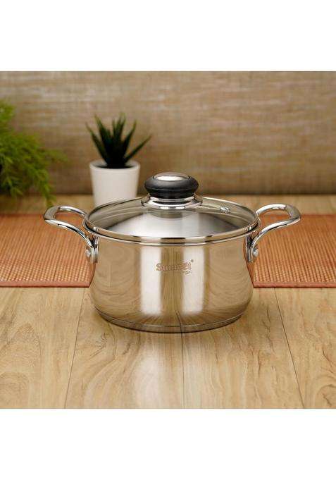 Sumeet Stainless Steel Induction Bottom | 2.5 L | 2.6 Qt | 18 cm | 7.1 Inch | With Lid