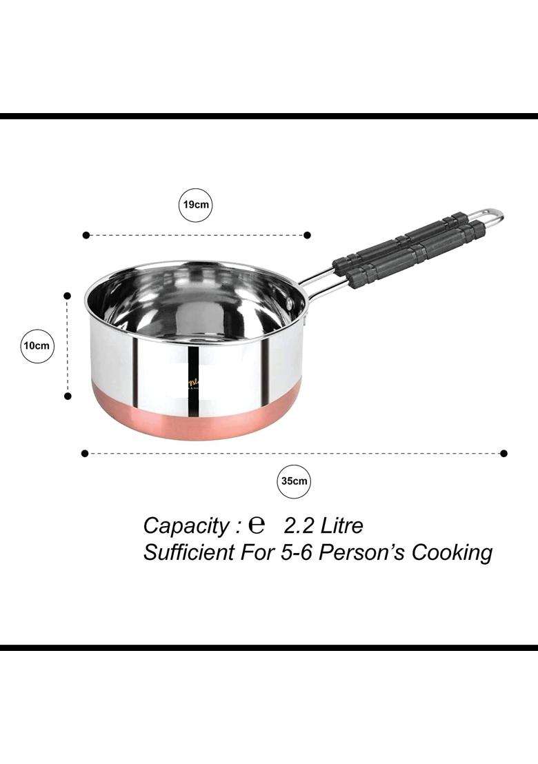 RJ kitchenware Store Stainless Steel Copper Coated Coper Bottom Flat Base Sauce Pan | 2.2 L | 2.3 Qt - Indya