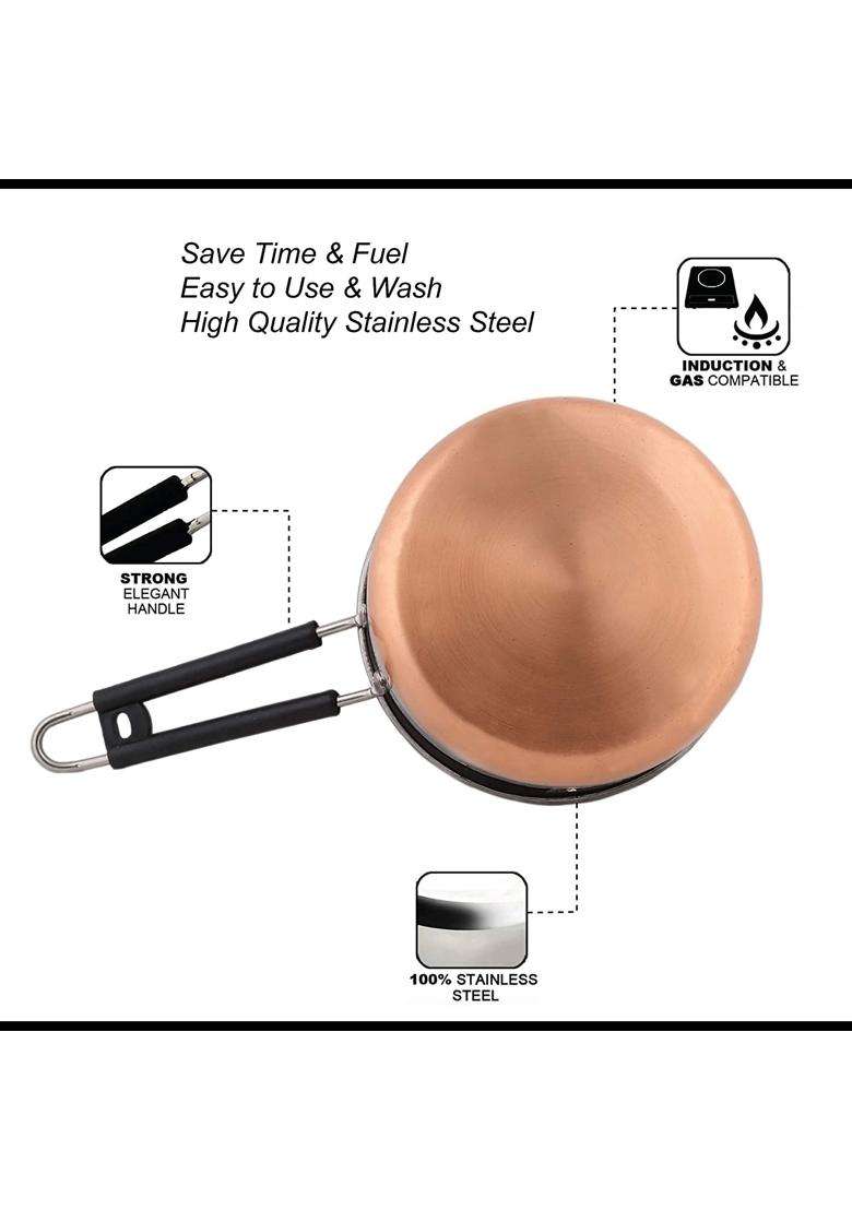 RJ kitchenware Store Stainless Steel Copper Coated Coper Bottom Flat Base Sauce Pan | 2.2 L | 2.3 Qt - Indya