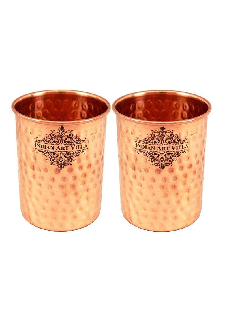 INDIAN ART VILLA Pure Copper Drinkware Set | 1 L | 1.1 Qt | Hammered Finish - Indya