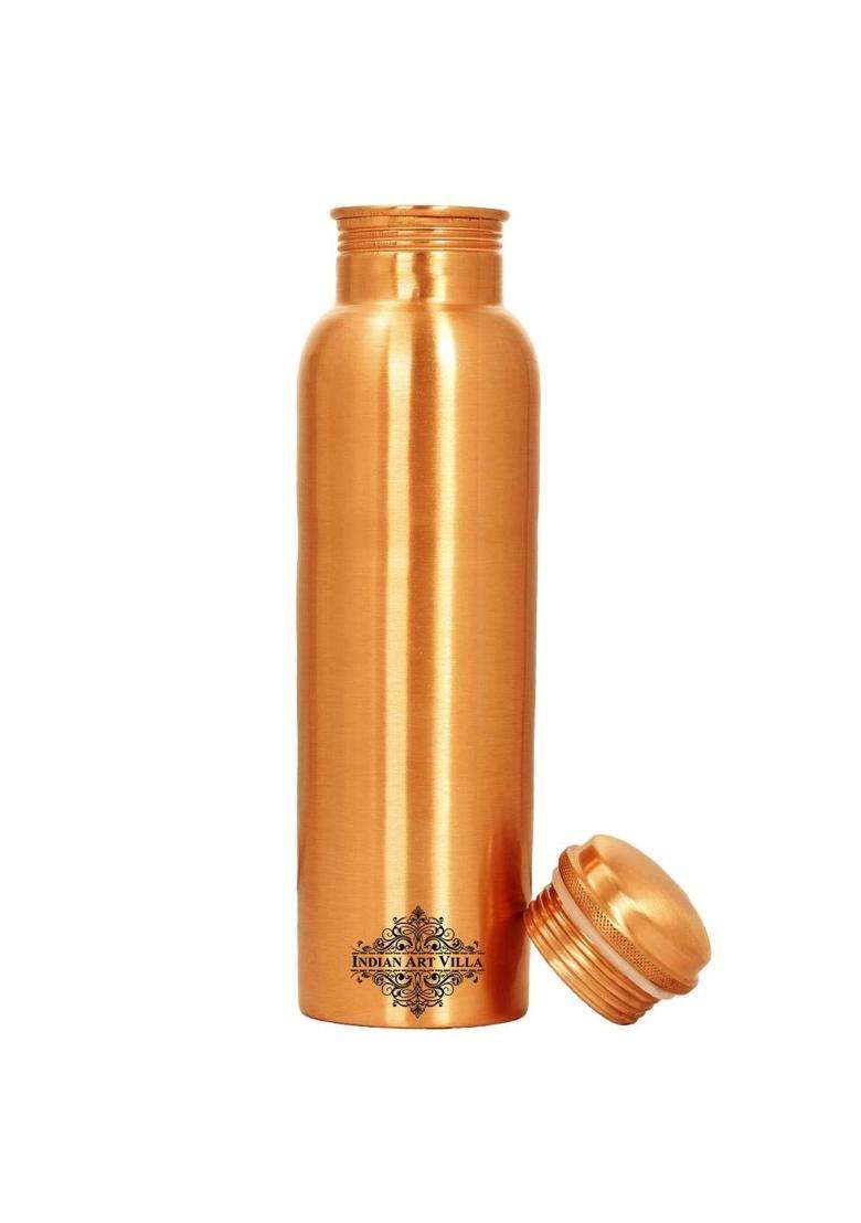 INDIAN ART VILLA Pure Copper Drinkware Gift Set of Plain Matt Finish Design 1 Bottle and 2 Glass | 750 ml | 25.4 fl oz - Indya