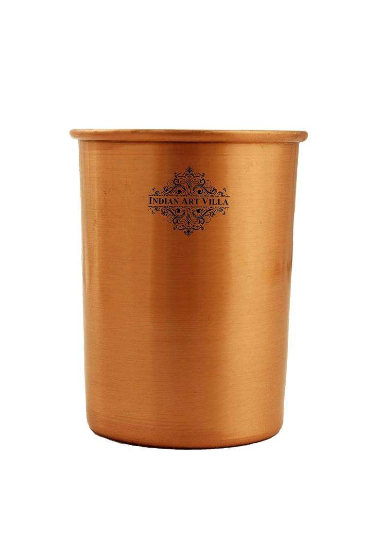 INDIAN ART VILLA Pure Copper Drinkware Gift Set of Plain Matt Finish Design 1 Bottle and 2 Glass | 750 ml | 25.4 fl oz - Indya