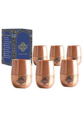 INDIAN ART VILLA Copper Dome Shape Tumbler | 350 ml | 11.8 fl oz | 6-Piece Set | Hammered Finish