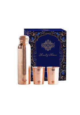 INDIAN ART VILLA Pure Copper Drinkware Gift Set of Plain Shine Finish Design 1 Bottle and 2 Glass | 900 ml | 30.4 fl oz