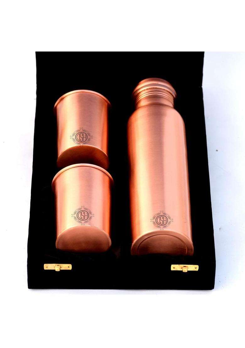 DSH CRAFTING YOUR CURIOSITY DSH Copper Water Bottle Set for with 2 Glasses | 1 L | 1.1 Qt | Handcrafted | Leak Proof - Indya