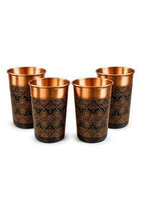 i2collections Pure Copper Water Glass with Handcrafted Etched Design | 300 ml | 10.1 fl oz | 4-Piece Set