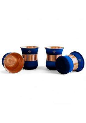 INDIAN ART VILLA Copper Half Silk Finish Blue Ombre Glass | 300 ml | 10.1 fl oz | 4-Piece Set