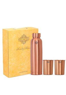 INDIAN ART VILLA Pure Copper Drinkware Gift Set of Ergonomic Design 1 Bottle and 2 Glass with Gift | 900 ml | 30.4 fl oz