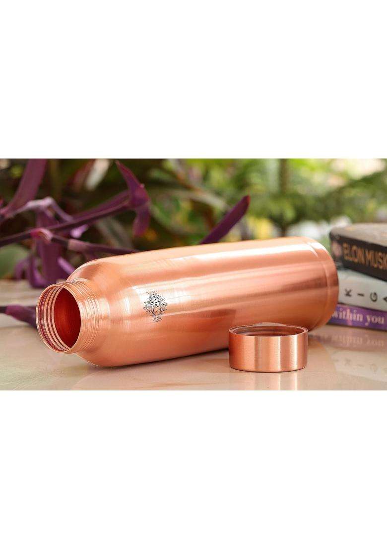 INDIAN ART VILLA Pure Copper Drinkware Gift Set of Ergonomic Design 1 Bottle and 2 Glass with Gift | 900 ml | 30.4 fl oz - Indya