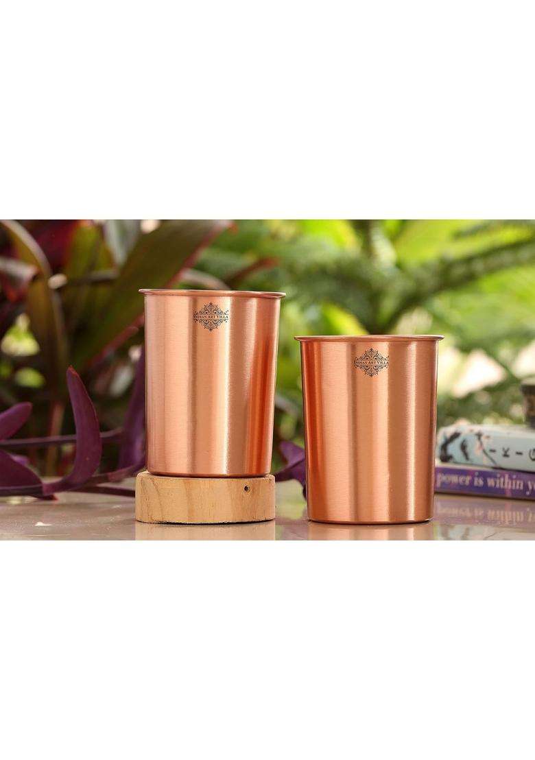 INDIAN ART VILLA Pure Copper Drinkware Gift Set of Ergonomic Design 1 Bottle and 2 Glass with Gift | 900 ml | 30.4 fl oz - Indya