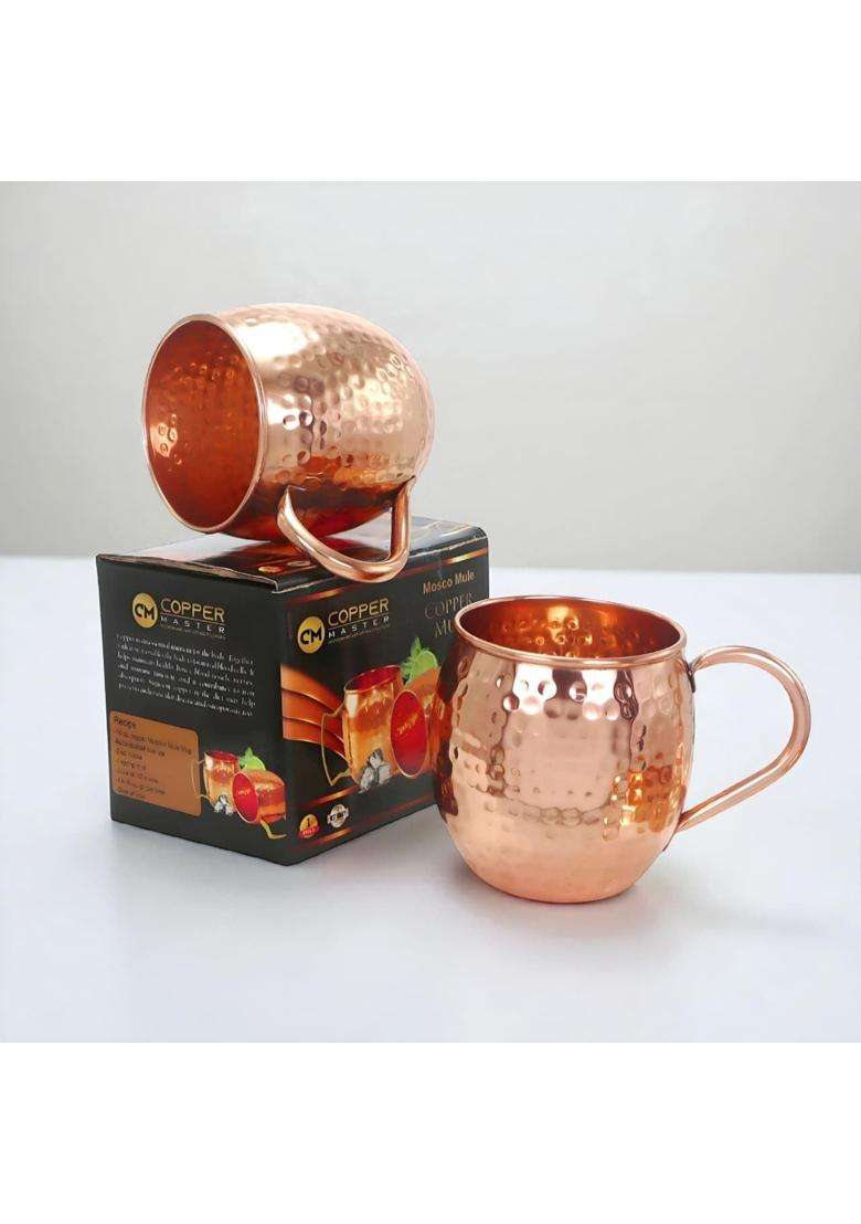 Copper-Master Pure Copper Hammered Mug Drinkware and Serveware | 400 ml | 13.5 fl oz | 6-Piece Set - Indya