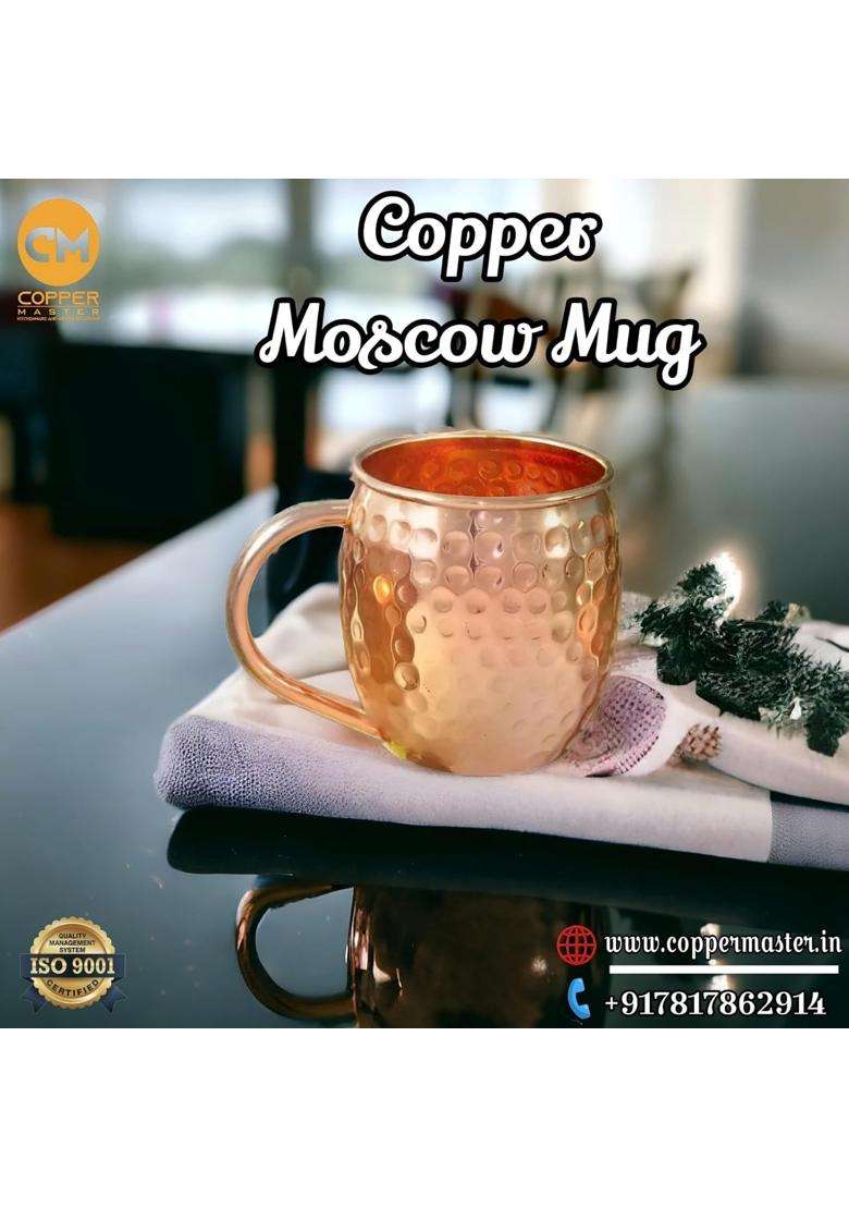 Copper-Master Pure Copper Hammered Mug Drinkware and Serveware | 400 ml | 13.5 fl oz | 6-Piece Set - Indya