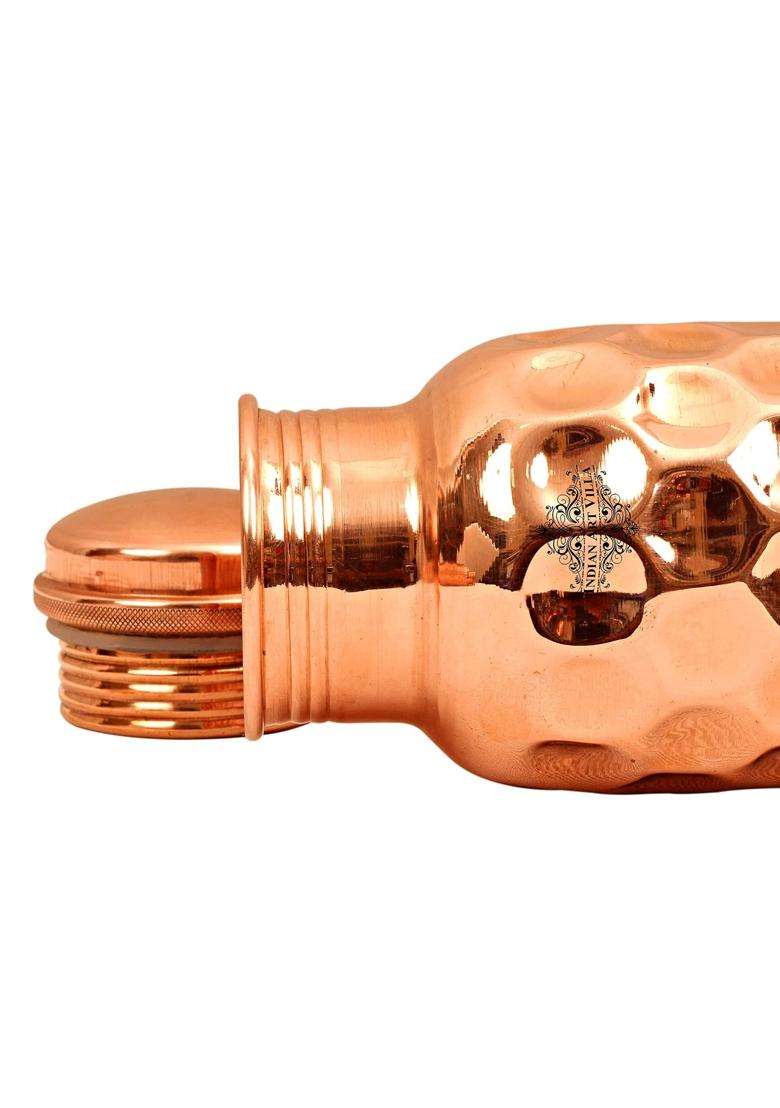 INDIAN ART VILLA Pure Copper Drinkware Gift Set of Diamond Hammered Design 1 Bottle and 2 Glass | 750 ml | 25.4 fl oz - Indya