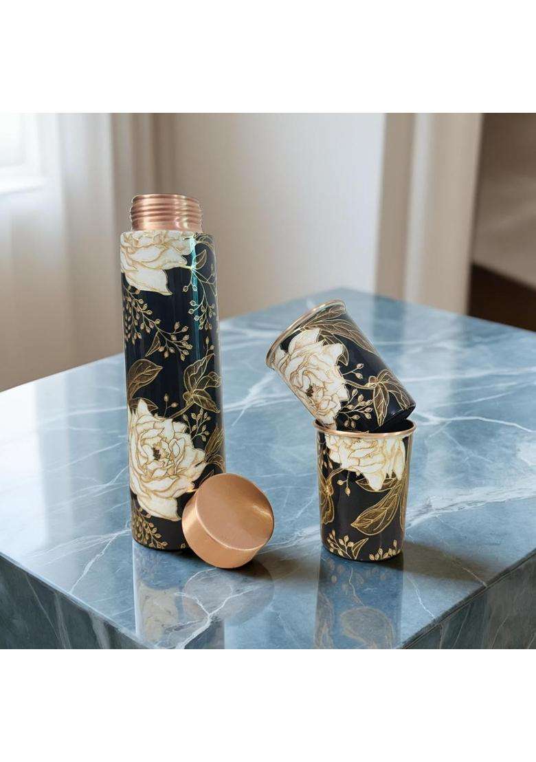 Lupaava Pure Copper Water Bottle Gift Set with 2 Glasses | 1 L | 1.1 Qt - Indya